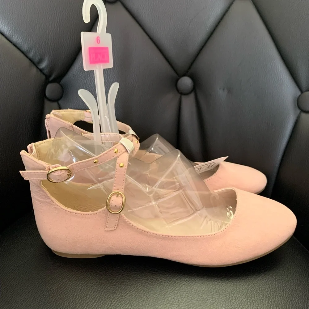 Girls Studded Ankle Strap Ballet Flats - Blush-Sz-6